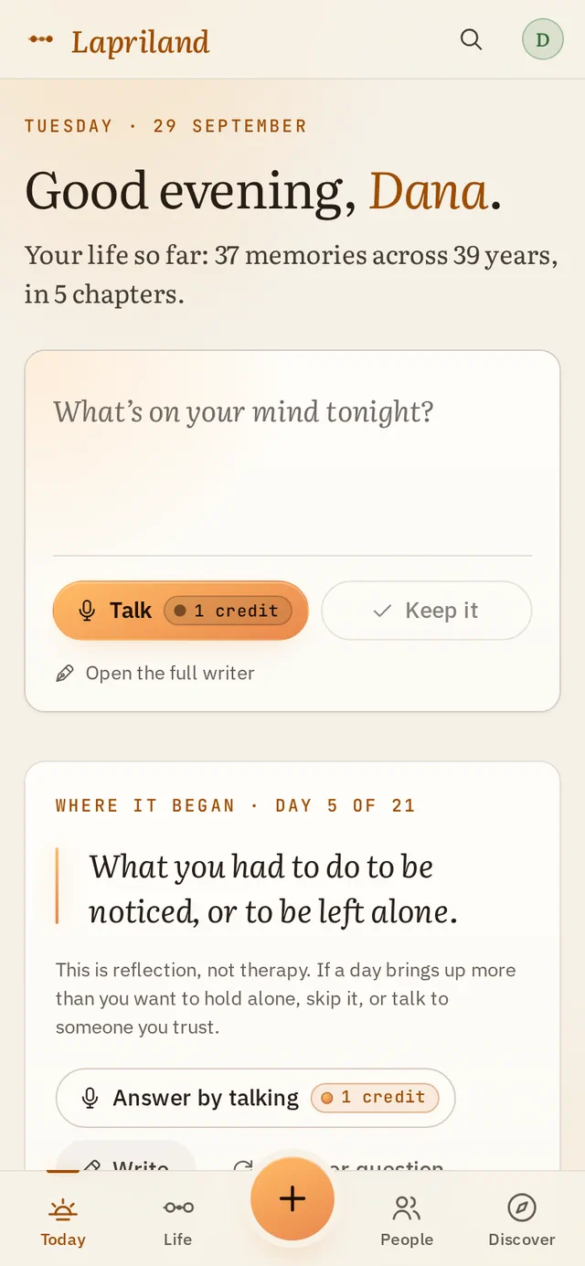 Today on a phone: Good evening, Dana. A box to talk or type, and today’s question from Where it began.